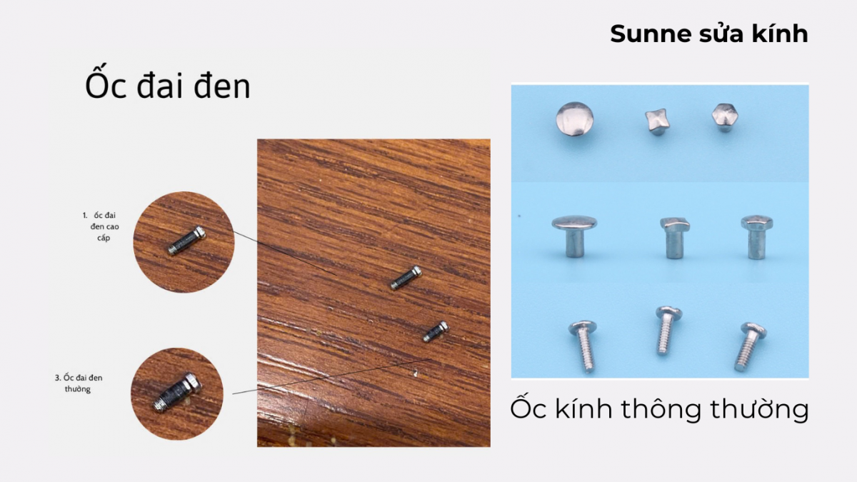 Ốc đai đen so với ốc vít thường của gọng kính